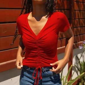 Hippie Chic Drawstring V-neck top, Sz S